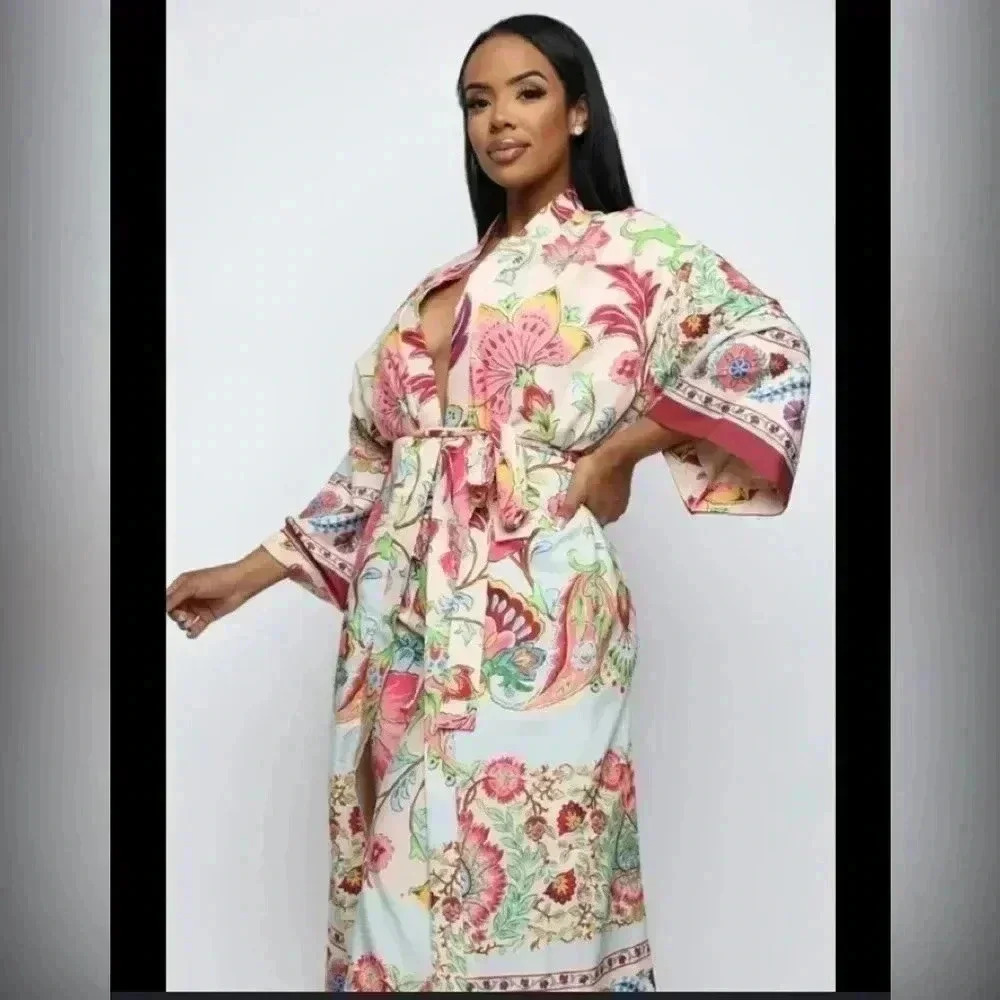 Zara Floral Print Kimono Belted - Picture 3 of 8